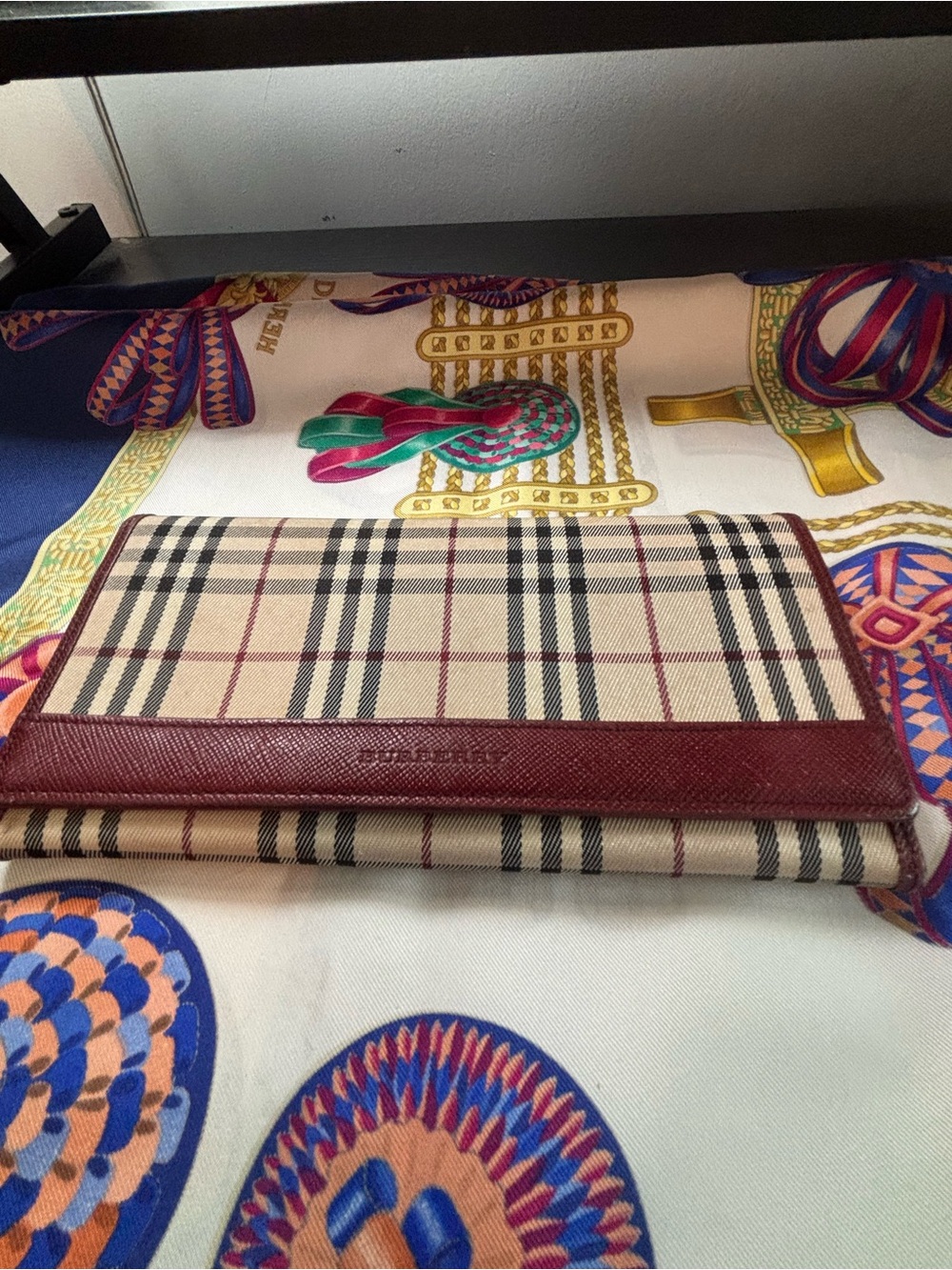 Authentic Burberry Nova Check Continental Long Wallet - Burgundy Leather